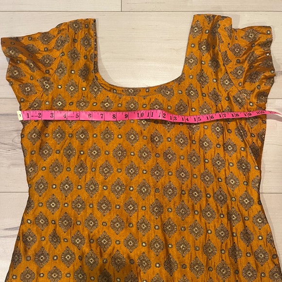 Women’s Indian 3 Piece Orange with Detailed Top & Pants w Matching Wrap-Large - Picture 7 of 9